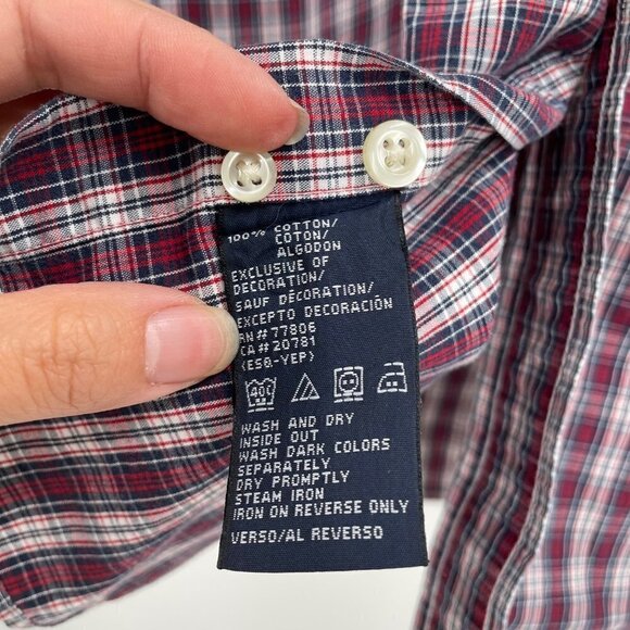 Tommy Hilfiger Red Plaid Button Down Shirt Mens Size Large 100% Cotton Preppy - Picture 3 of 6